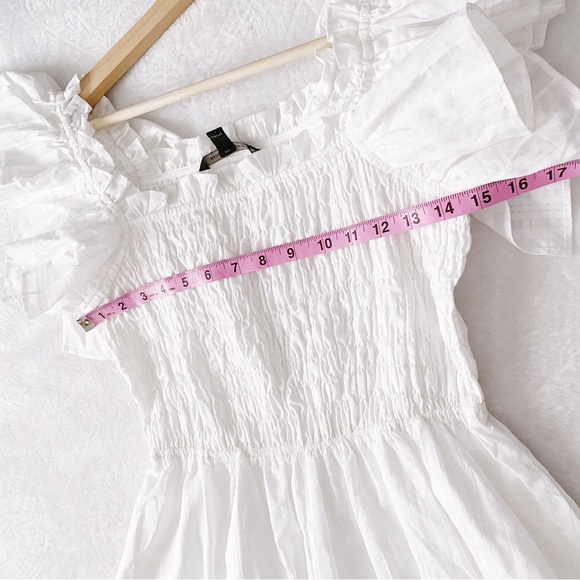 Banana Republic White Smocked Chest Fit & Flare Dress with Ruffle Sleeves - Picture 6 of 12